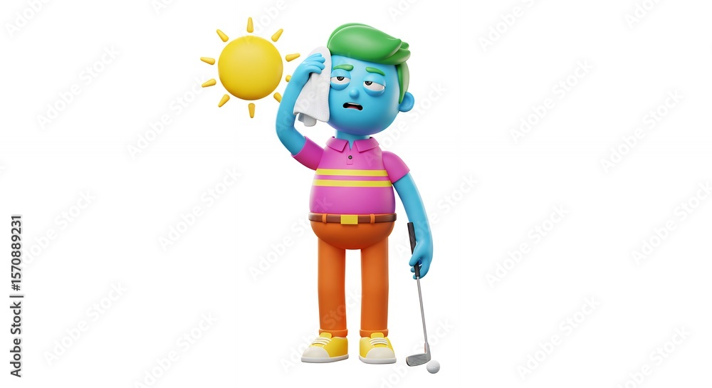 Fototapeta premium Cartoon character feeling hot outdoors