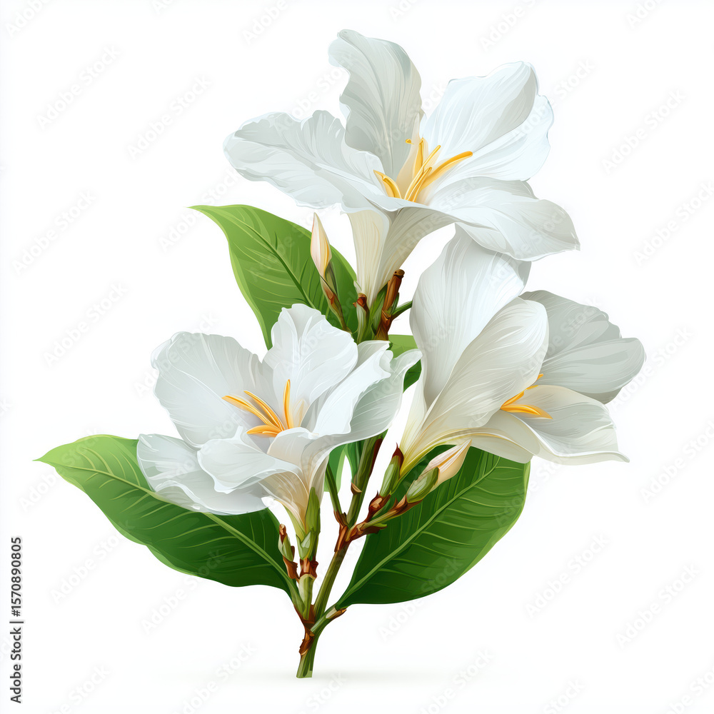 Fototapeta premium Stunning White Floral Bouquet Illustration , white background cut out PNG