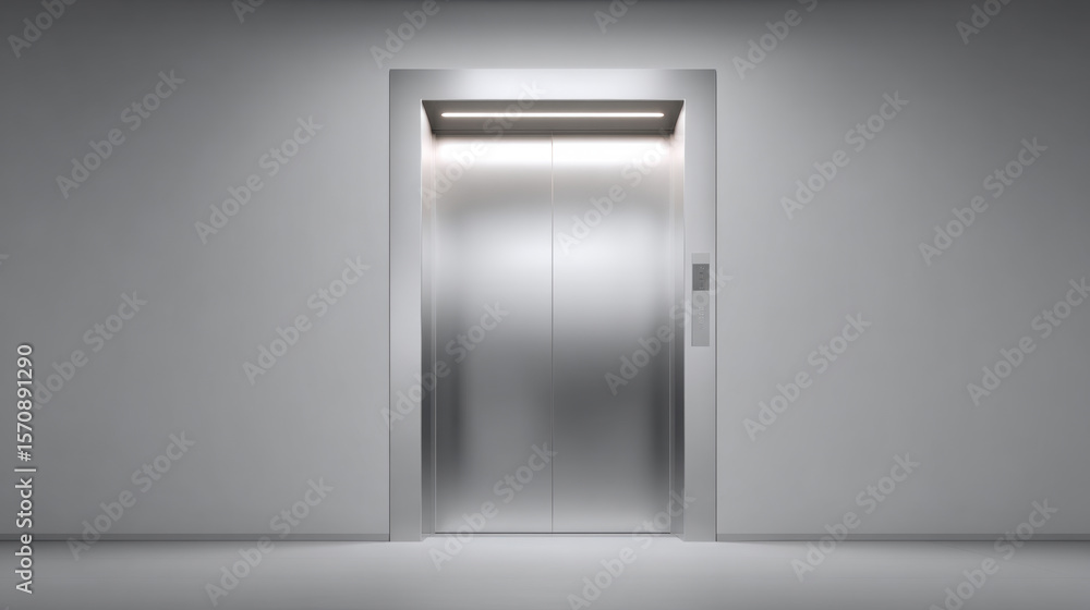 a silver metal elevator door is facing the audience. The elevator door casing is closed. for advertising. 3d illustration. a silver metal elevator door is facing the audience. The elevator door casing is closed. for advertising. 3d illustration.