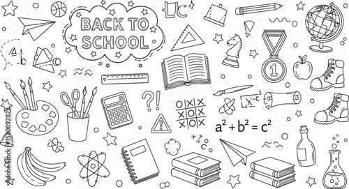 Back to school doodles seamless pattern background with education and learning related objects vector design