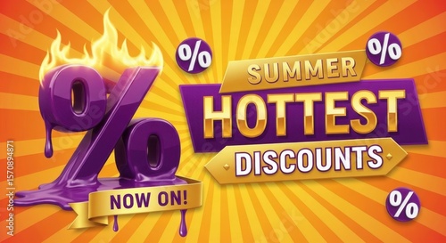 Summer hottest discounts now on with fiery percentage symbols
