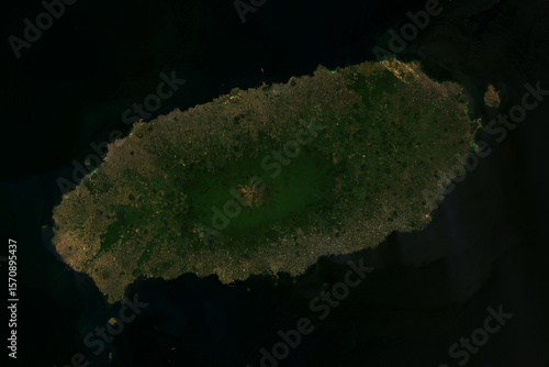 Fototapeta Naklejka Na Ścianę i Meble -  Satellite image of Jeju Island, the southernmost province of South Korea- contains modified USGS/NASA Landsat Data (2024)