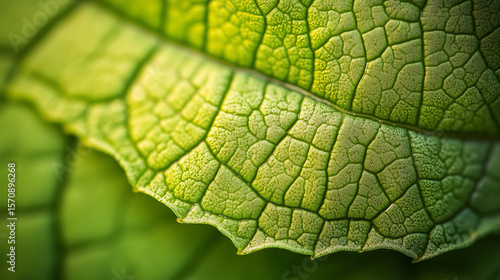 Vibrant green leaf texture in close-up, showcasing nature's organic beauty and intricate details.
