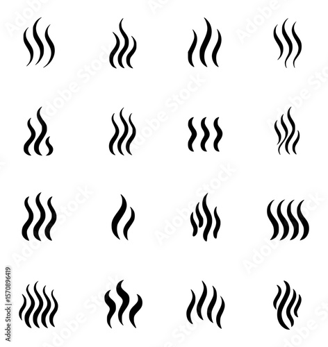 Collection of black steam and vapor icons on a clean white background