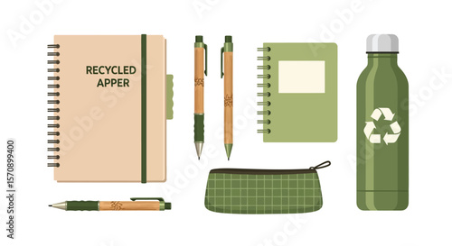 Eco friendly school supplies set recycled paper notebook bamboo pens reusable bottle pencil case stationery