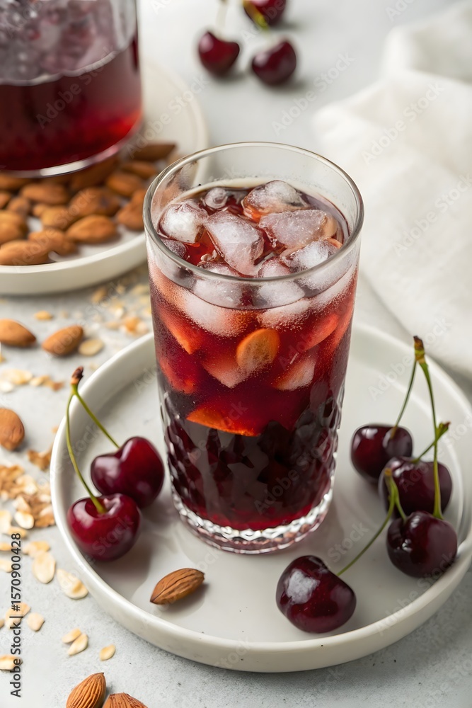 custom made wallpaper toronto digitalIced tea served in a crystal glass with cherries and almonds on a light countertop during a sunny afternoon