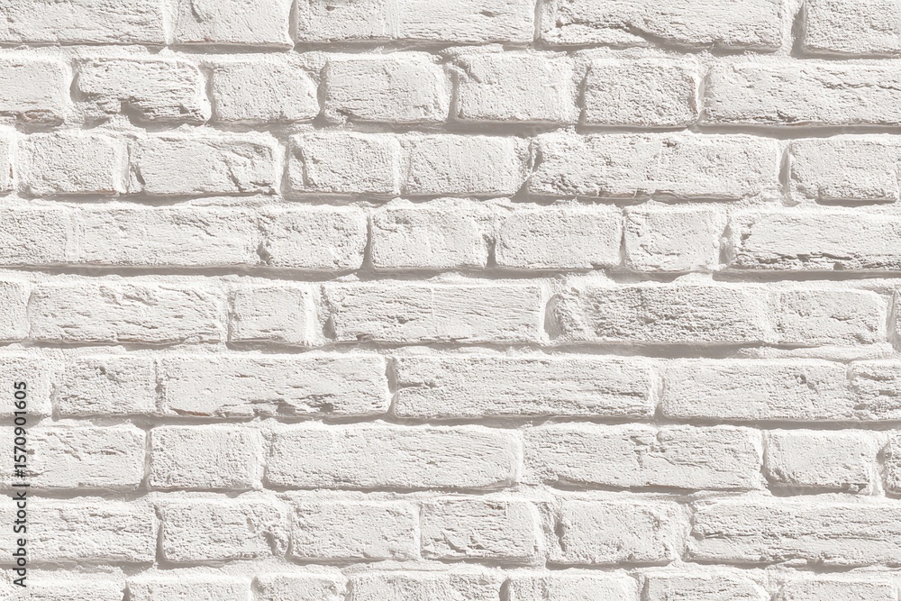 Fototapeta premium Whitewashed brick wall texture, showing subtle variations in tone and mortar lines, creating a clean, slightly aged aesthetic