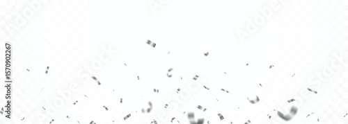 Falling shiny silver confetti and ribbons celebration party design element
