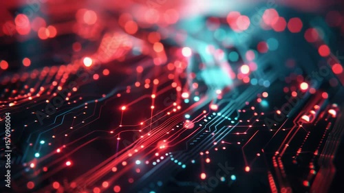 Wallpaper Mural Close-up view of a circuit board with red and blue lights Torontodigital.ca