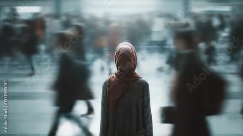 Woman in Hijab Standing in Crowded Place