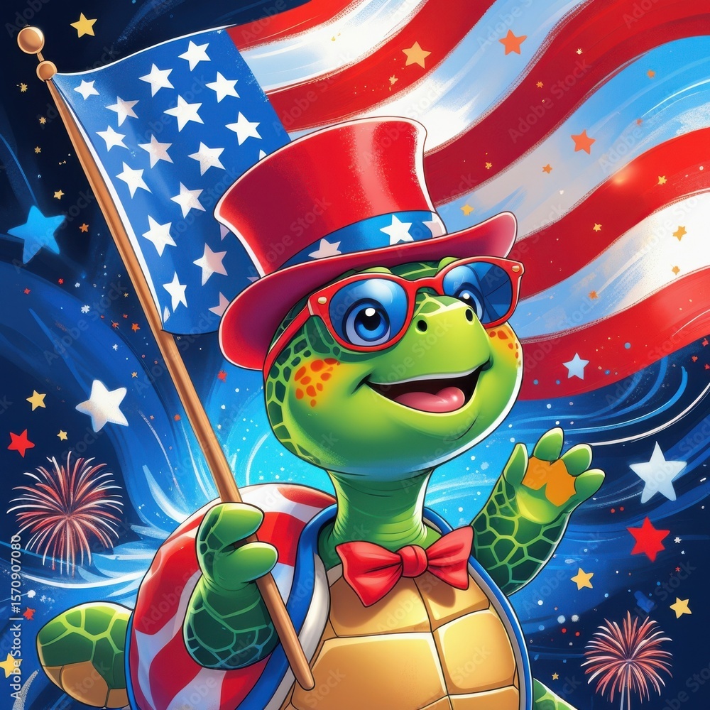 Fototapeta premium Patriotic Turtle Celebrating 4th of July with American Flag