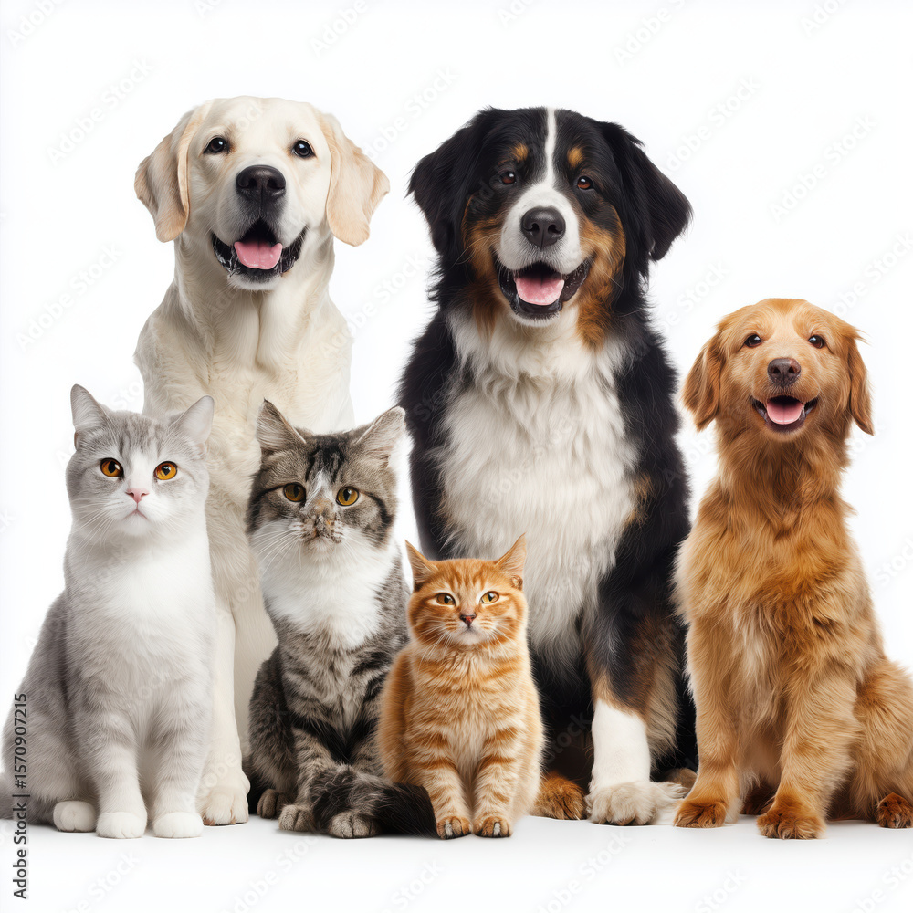 Fototapeta premium Adorable Pets Together , white background cut out PNG