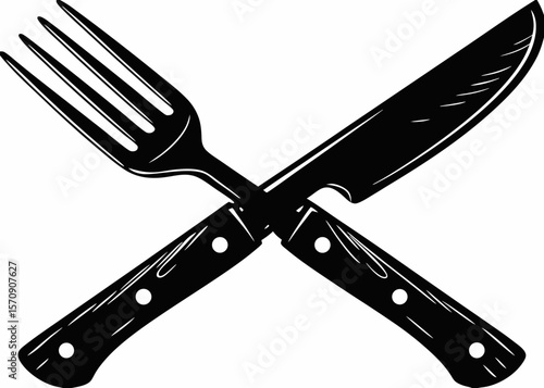 A Striking Silhouette of a Fork and Knife Crossed in Unity, Representing Gastronomic Culture, Dining Etiquette, and the Universal Language of Food Preparation and Enjoyment