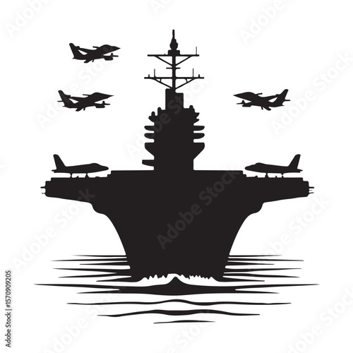 black aircraft carrier with jets silhouette clip art preview