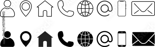 business card and website icon set.  Contact information icons. Company Connection business card. portable information device. Social media network element
