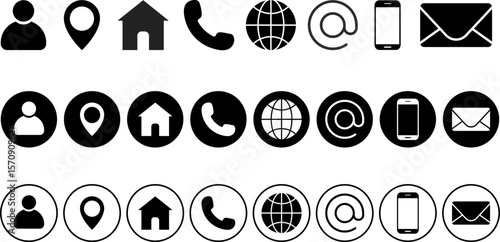 business card and website icon set.  Contact information icons. Company Connection business card. portable information device. Social media network element
