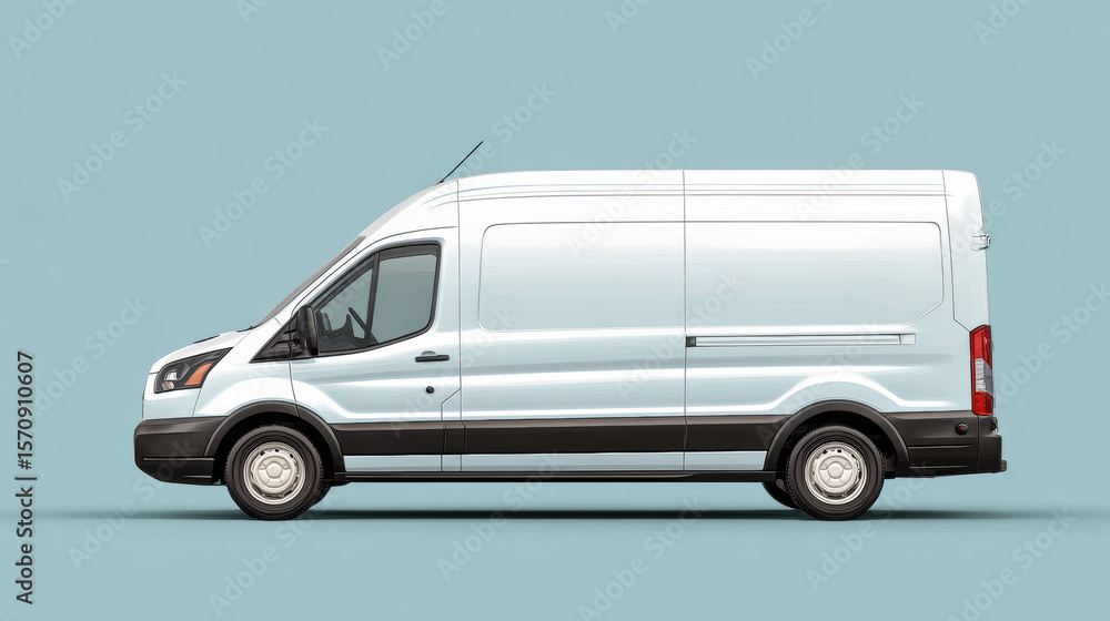 3d illustration of a white Transit van, isolated on pale blue background. 3d illustration of a white Transit van, isolated on pale blue background.