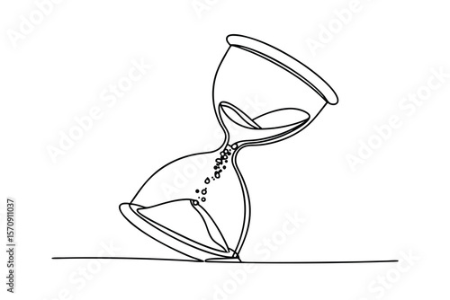 Hourglass Time Concept Linear Drawing, Deadline Management, Temporal Flow Illustration