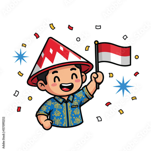 Joyful Jamboree in White: A Vibrant and Cheerful Icon Celebrating Indonesian Independence Day