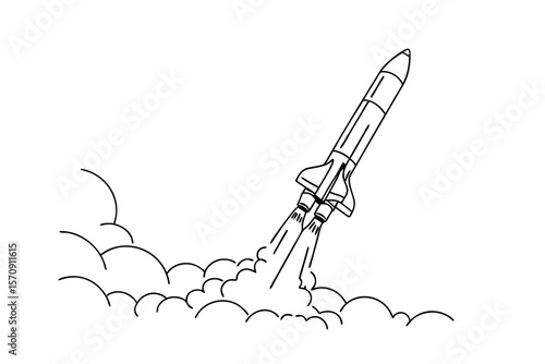 Space shuttle launching with smoke trails rocket takeoff