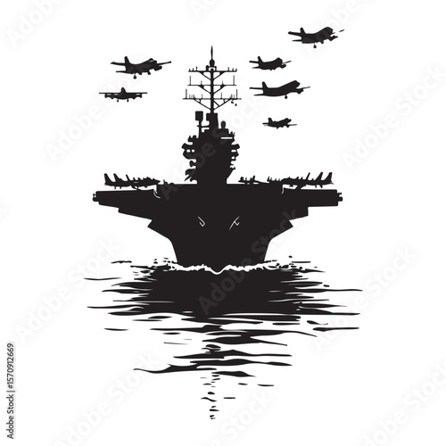 black aircraft carrier silhouette with planes clip art preview