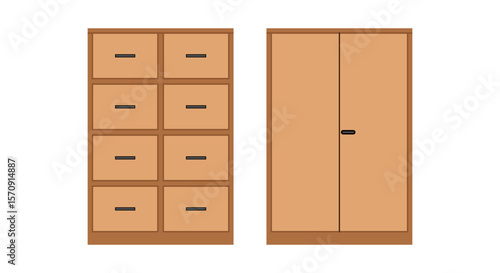 wood brown office filing  cabinet isolated on white background. vector illustration.