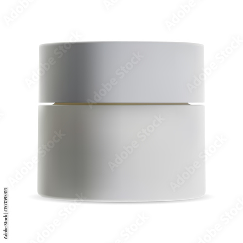 White plastic cosmetic cream jar, beauty care product template isolated illustration. Face powder round container mockup, minimalist skin butter package, realistic round box