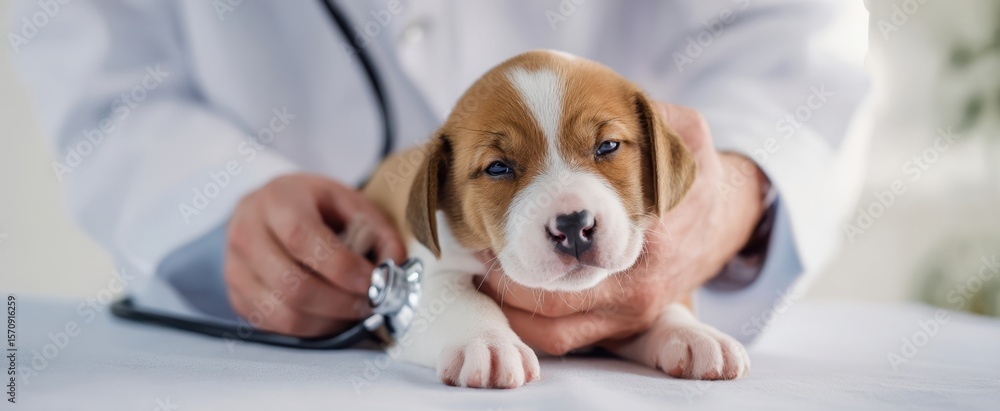 The adorable puppy receiving a thorough health check from a veterinarian. The adorable puppy receiving a thorough health check from a veterinarian.