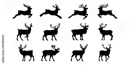 Deer silhouette vector collection of wild animal designs in black set
