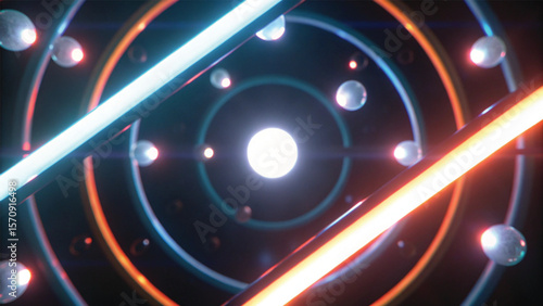 A vibrant, abstract pattern of glowing neon light lines creates a bright, energetic design with a futuristic feel