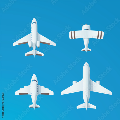 various set of cute aircrafts in set