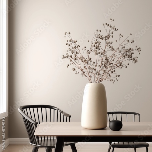 Angled Shot of Empty Tall Vase on Minimalist Dinner Table