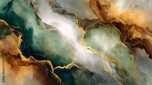 Wallpaper Mural Ethereal watercolor-style abstract, earth tones with golden highlights, soft transitions, ultra HD brush details Torontodigital.ca