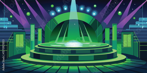 Vibrant green lit stage with circular tiers performance
