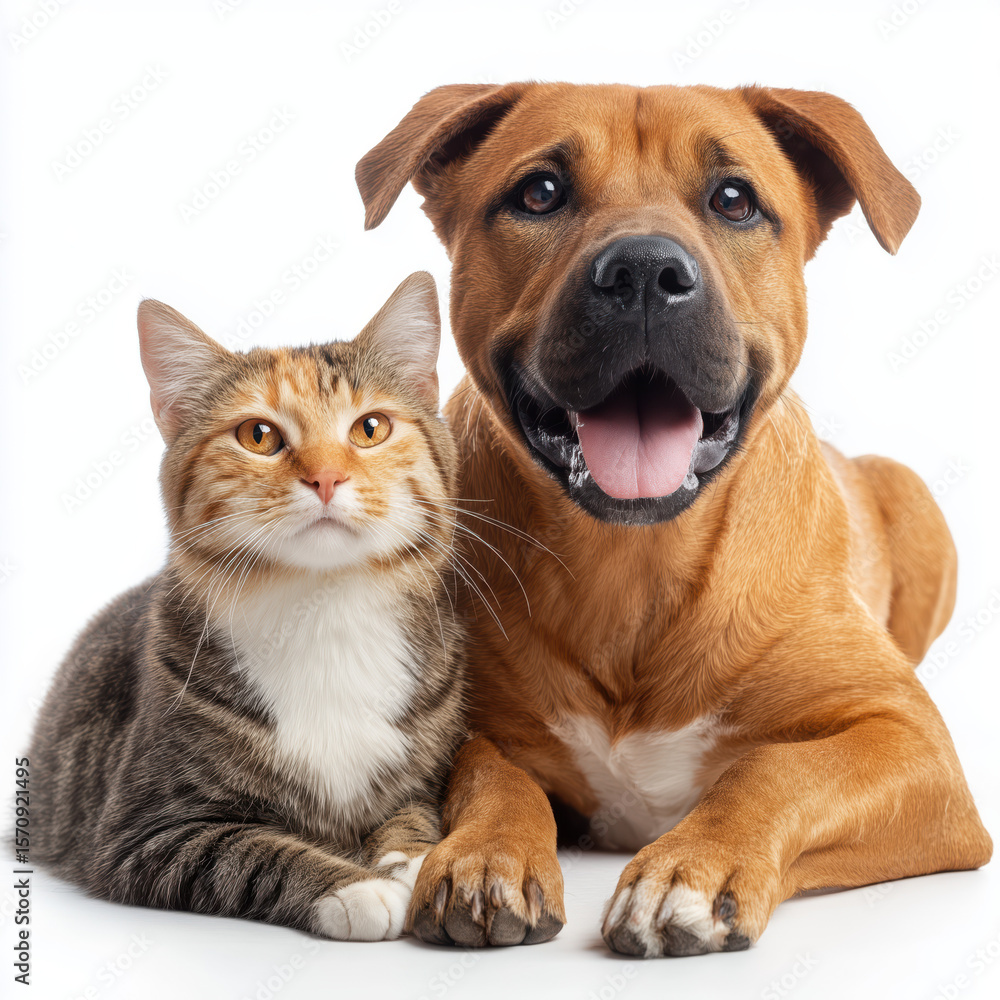 Obraz premium Adorable Dog and Cat Companionship , white background cut out PNG