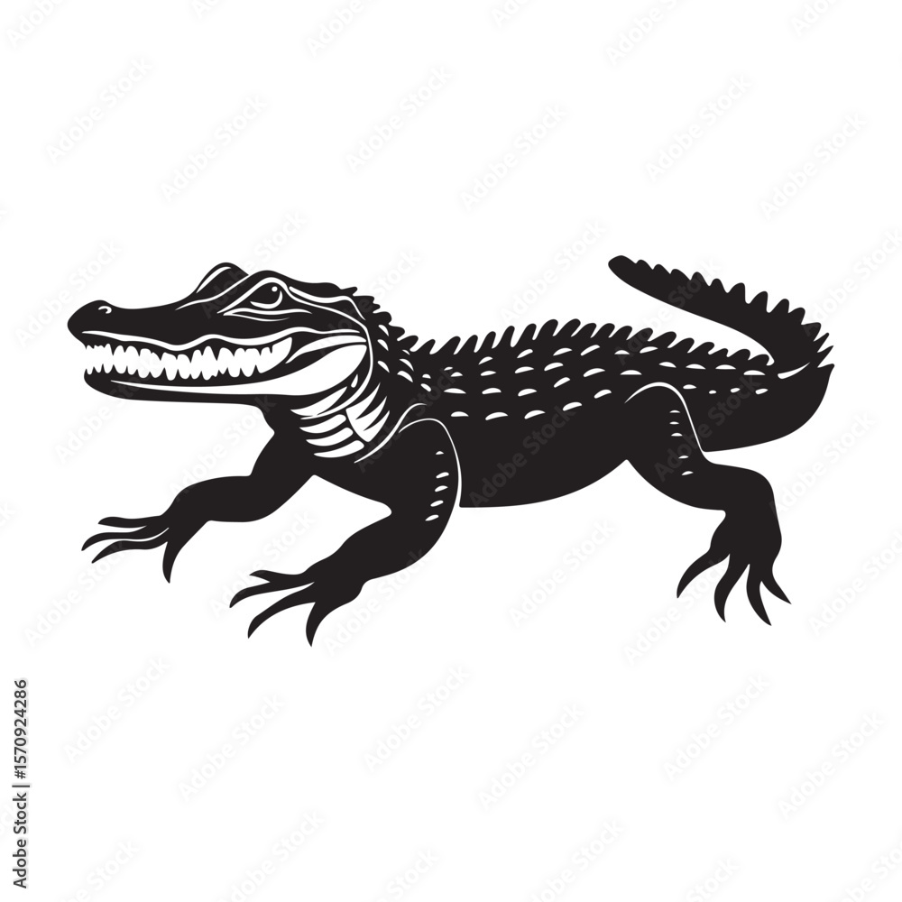 Fototapeta premium Black and white drawing of a stylized alligator lurking in the waters 