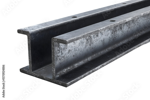 Metal I-Beam on Transparent Background