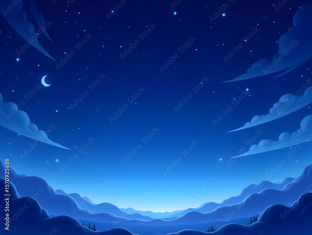 Obraz premium illustration of blue hills under the tranquil night sky