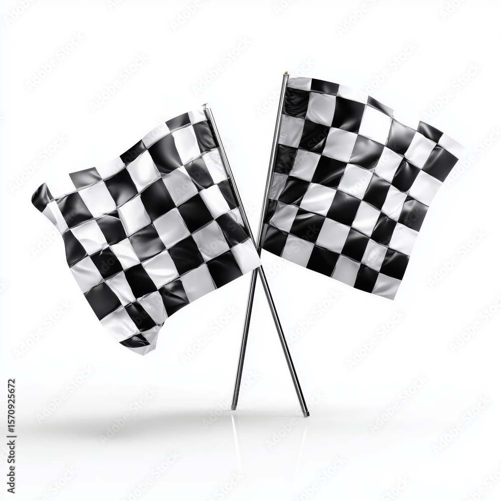 Fototapeta premium Checkered Flags: Race Finish , white background cut out PNG