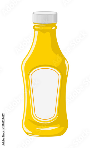 Color illustration of a yellow bottle with mustard sauce, without background