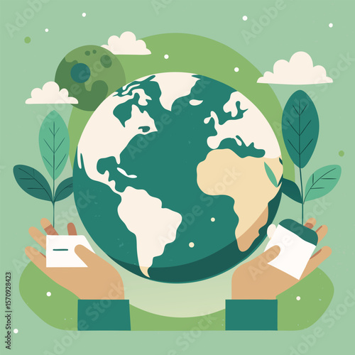 A verdant leaf icon symbolizes the global concept of environmental conservation for our planet