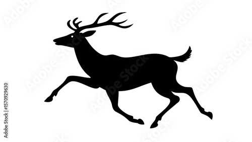 Deer silhouette illustration with antlers in black and white vector style