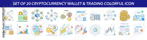 Set of Cryptocurrency Wallet and Trading Icons - Digital Finance Concepts