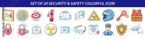 Set of Security and Safety Colorful Icons - Protection & Warning