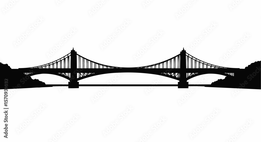 Fototapeta premium Bridge Over Water Silhouette on White