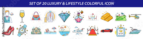 Set of 20 Colorful Luxury & Lifestyle Vector Icons