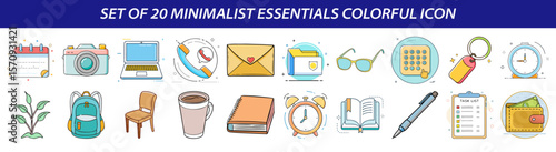 Set of Minimalist Essentials Colorful Icons