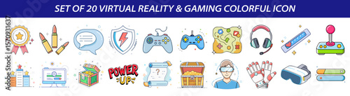 Set of Virtual Reality and Gaming Icons - VR & E-sports Elements