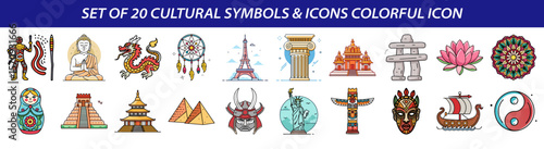 Set of Cultural Symbols and World Icons - Global Diversity