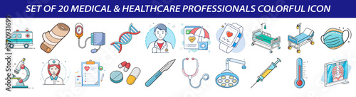 Set of Medical and Healthcare Professionals Icons - Hospital & Treatment